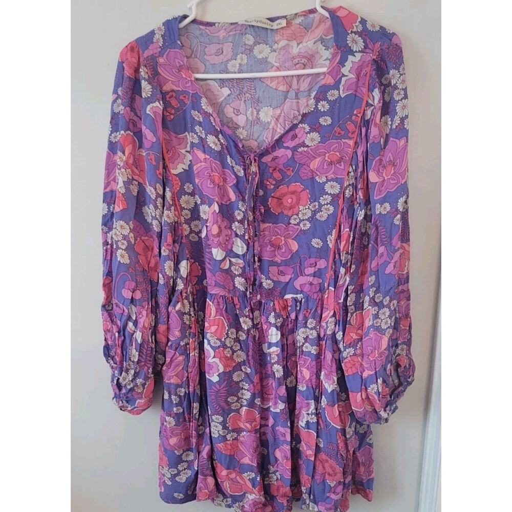 Rusttydustty Floral Print Romper Size 0XL Peasant Sleeve Cottage Core Boho